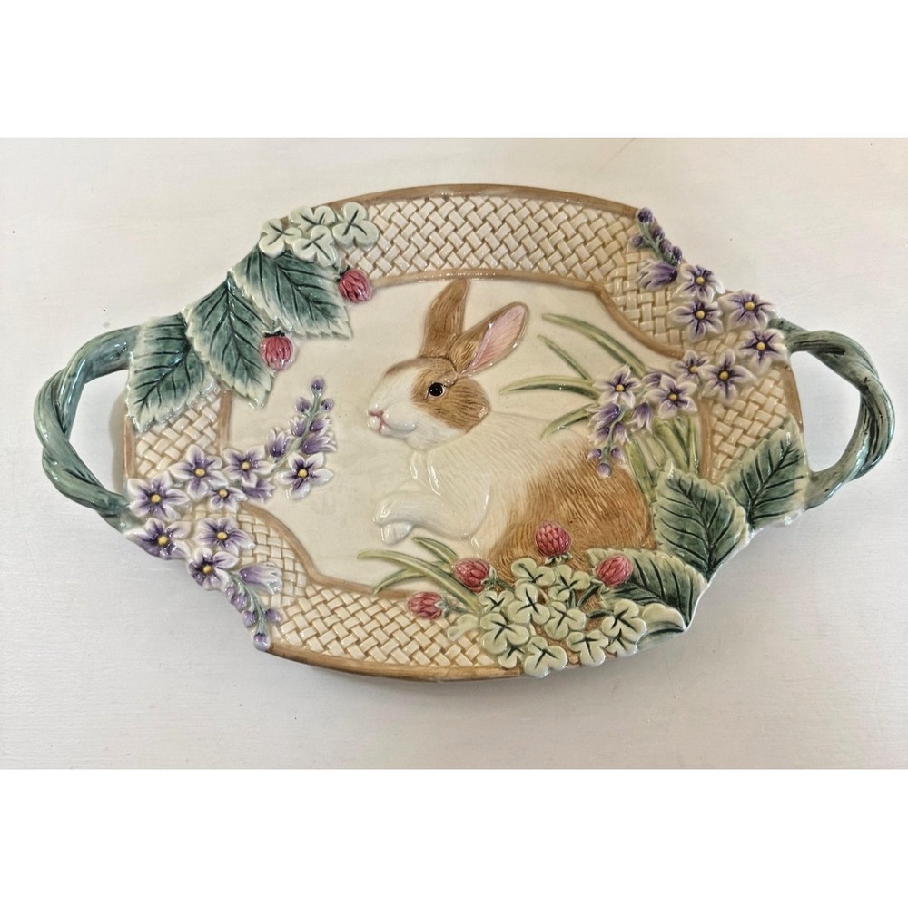 Fitz‎ and Floyd Essentials Botanical Bunny 16" Platter Handpainted EUC
